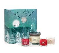 Yankee Candle Juego de regalo, 3 velas votivas rellenas perfumadas y 1 vela en vaso pequeño de la firma | Colección Bright Lights