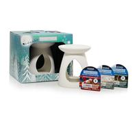 Yankee Candle, Set de regalo, 3 ceras aromáticas derretidas, 1 quemador de cera derretida y 1 vela de té sin perfume, Colección Bright Lights