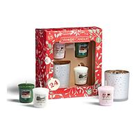 Yankee Candle Set de regalo, Velas con aroma de Navidad, 3 velas votivas y 1 soporte, Countdown to Christmas Collection (1631471E)