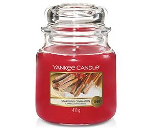Yankee Candle Vela perfumada | Vela en tarro mediano Sparkling Cinnamon | Tiempo de combustión: hasta 75 horas