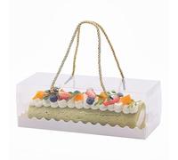 YankMooM 10 cajas transparentes para tartas de rollo suizo, 27,5 x 11 x 9,5 cm, cajas rectangulares transparentes para postres con asa para pasteles, panadería, fiestas, Navidad y recuerdos de fiesta