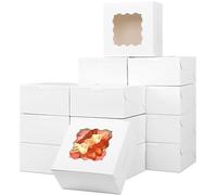 YankMooM 15 cajas para galletas, 6 x 6 x 2.5 pulgadas, cajas blancas para tartas con ventana, cajas de embalaje de galletas para pasteles, fresas, donas, magdalenas, macarrones