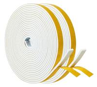 YANKUIRUI Cinta adhesiva de espuma para burlete de 9 mm de ancho x 3 mm de alto, para puerta, ventana, insonorizada, 2 rollos en total de 10 m de largo, color blanco