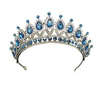 YANLITIAN Fashion Royal King Queen - Gorro de novia adecuado para princesa, diadem, fiesta de novia, accesorios para el cabello, accesorios para el cabello de boda, traje (color: dorado azul), Metal