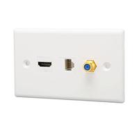 Yanmis Placa de Pared Ethernet de 3 Puertos, Conector Coaxial RJ45 con Cabezal F para TV, Panel de Toma de Pared Cat6 para HDTV, Oculta el Desorden de Cables para la Oficina en el Hogar, Compatible