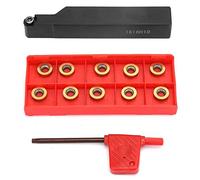 Portaherramientas de Torno, 1x SRAPR1616H10 Portaherramientas de Torno + 10x RPMT10T3MO Inserta Cuchillas + 1x Llave, Acero