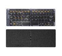 Yanmis Teclado Bluetooth Plegable, Conmutación Múltiple de Dispositivo con Teclado Inalámbrico Recargable Duración de la Batería Larga con Cubierta de Cuero Diseño Transparente