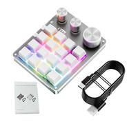 Yanmis Teclado Macro Programable, 16 Teclas, 3 Perillas, Teclado para Juegos Personalizable con Modo BT con Cable USB, para Control Multimedia de Juegos de Oficina (White)