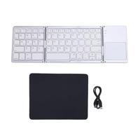 Yanmis Teclado Plegable, Teclado Inalámbrico Recargable Triple Plegable con Panel Táctil para Teléfono, Computadora, Computadora Portátil, Compatible con, para, para OS X (Plateado+)
