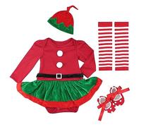 Yanmucy 4PCS Recién Nacido Bebé Niña Vestido de Navidad Santaa Claus Tutu Romper Falda Sombreros Calientapiernas Zapatos Set para Bebé Niña 0~18 Meses (Verde, 12-18meses)