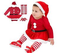 Yanmucy 4PCS Recién Nacido Bebé Niña Vestido de Navidad Santaa Claus Tutu Romper Falda Sombreros Calientapiernas Zapatos Set para Bebé Niña 0~18 Meses (Rosa, 6-12meses)