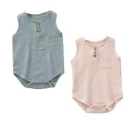 Yanmucy Bebé Niñas Algodón Mamelucos Recién Nacido suave sin Mangas Body Verano Bebé niño Mono Conjuntos 0-18 meses （Pack de 2 (beige+cian, 3-6 meses)