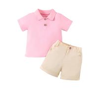 Yanmucy Bebé Niño Ropa de Verano Trajes Niño Polo Camisa de Manga Corta Sólido Elástico Pantalones Cortos Ropa Traje Casual Camiseta Tops Pantalones Cortos Conjunto 1-6 Años (Rosa, 1-2 años)