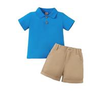 Yanmucy Bebé Niño Ropa de Verano Trajes Niño Polo Camisa de Manga Corta Sólido Elástico Pantalones Cortos Ropa Traje Casual Camiseta Tops Pantalones Cortos Conjunto 1-6 Años (Azul, 5-6 años)