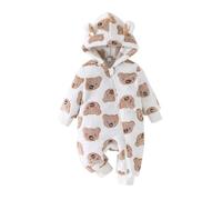 Yanmucy Bebé Recién Nacido Invierno Con Capucha Romper Oso de dibujos animados Mono para bebé Caliente Fleece Cremallera Bebé Niña Niño Mono 0-18 Meses (Blanco, 6-9 meses)