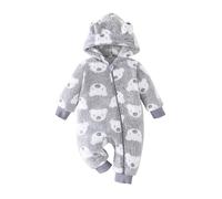 Yanmucy Bebé Recién Nacido Invierno Con Capucha Romper Oso de dibujos animados Mono para bebé Caliente Fleece Cremallera Bebé Niña Niño Mono 0-18 Meses (Gris, 12-18 meses)