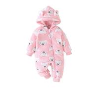 Yanmucy Bebé Recién Nacido Invierno Con Capucha Romper Oso de dibujos animados Mono para bebé Caliente Fleece Cremallera Bebé Niña Niño Mono 0-18 Meses (Rosa, 0-3 meses)
