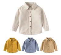 Yanmucy Camisa de pana de manga larga para niños, con botones, estilo casual para niños de 2 a 9 años, ajuste regular, beige, 4-5 años
