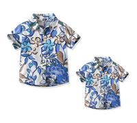 Yanmucy Camisa hawaiana para hombre y niño, para padre e hijo, camisas de playa a juego con estampado floral de algodón con botones, camisas casuales para padres e hijos, ropa de verano, Blueflower,
