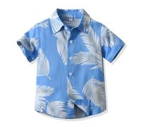 Yanmucy Camisa hawaiana para hombre y niño, para padre e hijo, camisas de playa a juego con estampado floral de algodón con botones, camisas casuales para padres e hijos, ropa de verano, Blueleaf, L