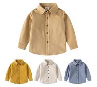Yanmucy Camisas de manga larga para niños, camisa de pana para niños, camisa con botones para niños de 2 a 9 años, camisas casuales para niños de ajuste regular, caqui, 8-9 años Grande