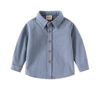 Yanmucy Camisas de manga larga para niños, estilo corduroy, camisas con botones para niños pequeños, camisas casuales para niños de 2 a 9 años, ajuste regular, azul vaquero, 3-4 años