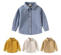 Yanmucy Camiseta de manga larga para niño, pana, para niños pequeños, camisa con botones, infantil, informal, para 2-9 años, ajuste normal, Azul vaquero., 4-5 años