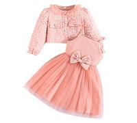Yanmucy Conjunto de vestidos y abrigos para niña, 2 piezas, vestidos con estampado floral texturizado, cárdigan de manga larga, ropa de bebé para niñas de 2 a 8 años, Rosa., 8 años