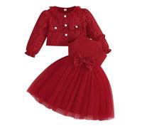 Yanmucy Conjunto de vestidos y abrigos para niña, 2 piezas, vestidos con estampado floral texturizado, cárdigan de manga larga, ropa de bebé para niñas de 2 a 8 años, rojo, 2-3 años