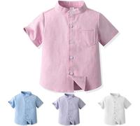 Yanmucy Niños Bebé Camisa Manga Corta Top Stand niños Cuello Botón Abajo Camisa Verano Little Big Boy's Causal Camisas para 2-8 Años (FR/ES, Edad, 6 años, 7 años, Regular, Rosa)