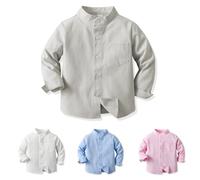 Yanmucy Niños Bebé Camisa Manga Larga Algodón Camisa con Botones para Niños Little Big Boy's Causal Camisas para 2-8 Años (FR/ES, Edad, 2 años, 3 años, Regular, Caqui)