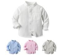 Yanmucy Niños Bebé Camisa Manga Larga Algodón Camisa con Botones para Niños Little Big Boy's Causal Camisas para 2-8 Años (FR/ES, Edad, 4 años, 5 años, Regular, Blanco)