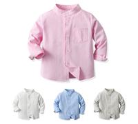 Yanmucy Niños Bebé Camisa Manga Larga Algodón Camisa con Botones para Niños Little Big Boy's Causal Camisas para 2-8 Años (FR/ES, Edad, 3 años, 4 años, Regular, Rosa)