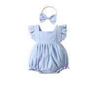 Yanmucy Ropa Bebe Niña Algodón Verano Nacido Niño Mono de Volantes Recien Nacido Sin Espalda Body con Cinta de Pelo Verano Bebé Mono Trajes 0-18 Meses (Azul, 3-6 meses)