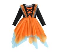 Yanmucy Vestido de Halloween para bebé o niña, Irregular, Multicolor, de Tul, Manga Larga, para Fiestas de Halloween, para niños de 2 a 8 años (FR/ES, Edad, 4 años, 3 años, Regular, Naranja)
