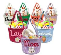 YanNanKe Cesta de Pascua Personalizada con Nombres,Cesta de Pascua de Cuerda,Cubos de Búsqueda de Huevos de Pascua Lindos Personalizados con Asa