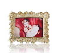 Yanoayimo Marcos de fotos vintage dorados de 5 x 7 pulgadas, hojas de palma de vidrio dorado de alta definición, elegante diseño retro europeo, marco de fotos antiguo para soporte de mesa o colgar