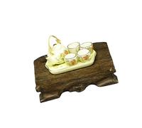 YANPINGJIA Juego de té de cerámica azul y blanco detallado 1/12 teteras bandeja de taza con patrón chino para coleccionistas niños juego de rol accesorios de casa de muñecas