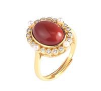 YANQSHM Anelli Donna Argento 925, Anelli Regolabili Donna Argento 925 Placcato Oro con Pietra Preziosa Naturale Agata Rossa Zirconia Aperta Perla Intarsiati Gioielli per L'Eternità Regali Compleann