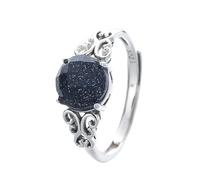 YANQSHM Anillo Plata Mujer, Silver Rings Women 925 Open Adjustable Natural Gemstone Blue Sandstone Stone Rings Handmade Silver Wire Wrap Jewellery Birthday Wedding Gifts