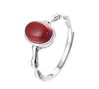 YANQSHM Anillos Plata Mujer, Women 925 Sterling Silver Bamboo Bone Adjustable Ring Natural Gemstone Red Agate Stone Open Antique Jewellery Birthday Mother'S Day Gifts