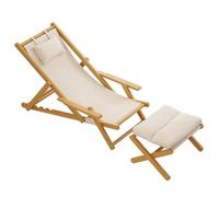 YANROSE 2 uds Silla de Playa reclinable con taburetes for pies, bambú otomanos, reposacabezas Acolchado