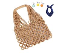 YANROSE Bolso de ganchillo hecho a mano for mujer, bolso de mano tejido con cuerda de algodón boho, bolso de punto for trajes casuales de vacaciones(Brown)