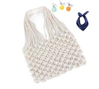 YANROSE Bolso de ganchillo hecho a mano for mujer, bolso de mano tejido con cuerda de algodón boho, bolso de punto for trajes casuales de vacaciones(White)