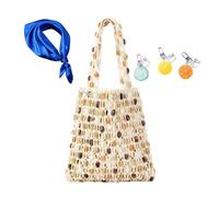 YANROSE Bolso de hombro de ganchillo bohemio for mujer, bolso de mano de playa con cuentas coloridas, bolso Hobo de punto, organizador de viaje ligero