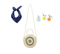 YANROSE Bolso de playa, bolsos cruzados for mujer, bolso de hombro bohemio redondo tejido a mano de paja suave for viajes de vacaciones diarios(Green)