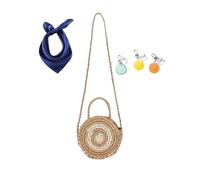 YANROSE Bolso de playa, bolsos cruzados for mujer, bolso de hombro bohemio redondo tejido a mano de paja suave for viajes de vacaciones diarios(Brown)