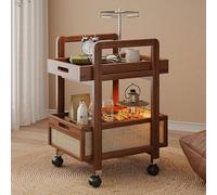 YANROSE Mesa Auxiliar extraíble, Carrito de Almacenamiento móvil de 2 Capas con Marco de Madera, Carrito de Almacenamiento for Aperitivos(50cm)