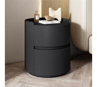 YANROSE Mesita de Noche con cajones de Almacenamiento, mesita de Noche Redonda, gabinete de Almacenamiento de Madera(Black,45x45x50cm)