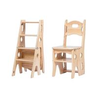 YANROSE Silla de Biblioteca Plegable de Madera de 4 escalones con Asiento, Estante portátil Ligero, Taburete Multifuncional, Soporte de exhibición(Natural)